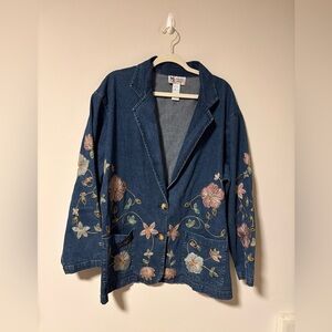Vintage Maggie Sweet Stretchy Denim Blazer Jacket with Embroidery 1X